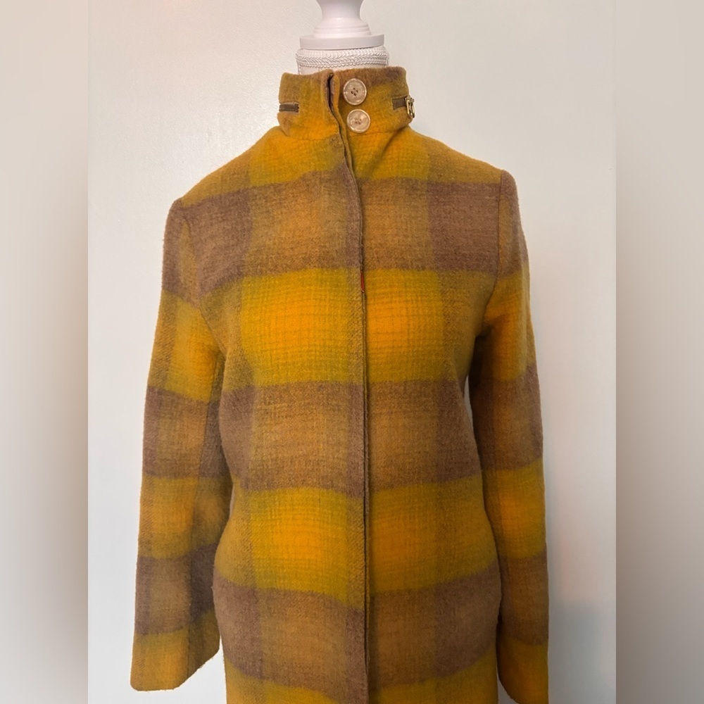 Vintage Plaid Yellow and Brown Women's Coat - Picture 2 of 16